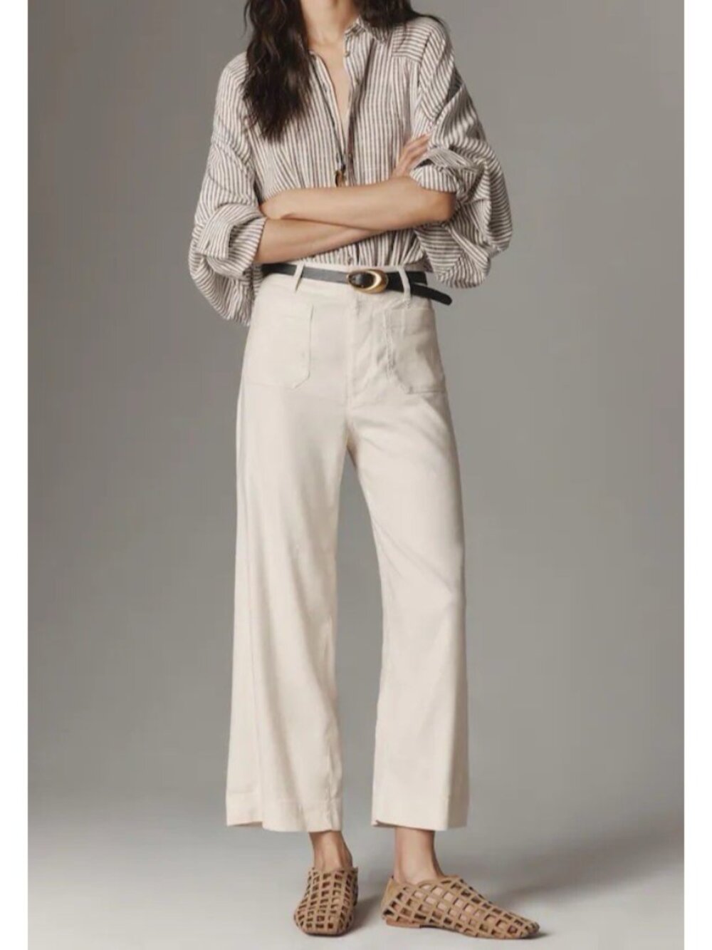 Maeve Anthropologie The Colette Wide Leg Crop Pant Off White High Rise Size 29